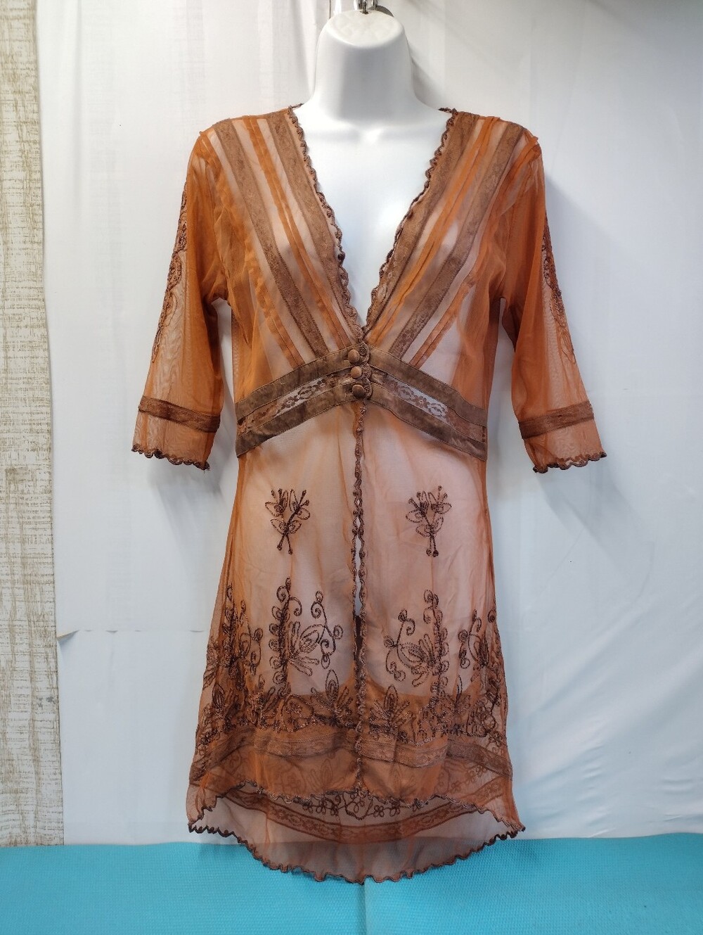 Age of Love By Nataya Sheer Cover-Up Lace V-Neck Mini Dress - S